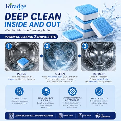 Image of 30 Pcs Washing Machine Cleaner Tablets - Deep Cleaning & Descaling for Front & Top Load Machines, Drum & Tub Stain Remover