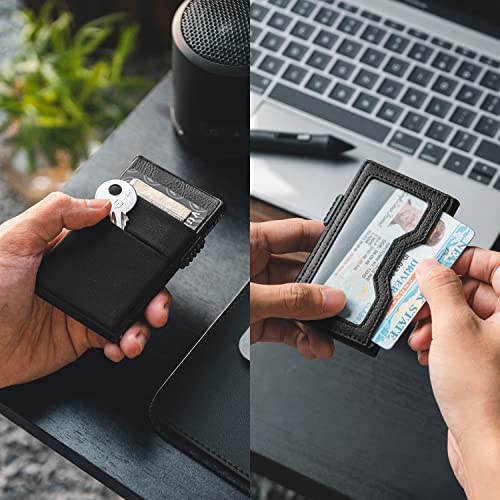 VULKIT Minimalist Wallet with ID Window & EDC Pocket Pop Up Card Holder RFID Blocking Slim Wallet Design for Airtag Cash Coins & Credit Cards2