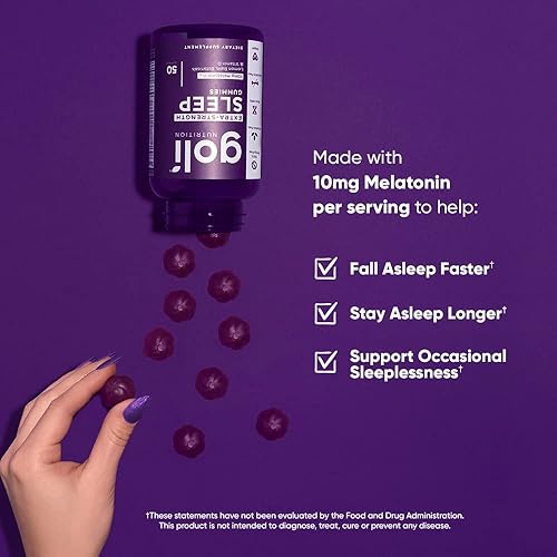 Miniatura 4 de Goli Gomitas para dormir extra fuertes de 10 mg de melatonina, 1 paquete de 50 unidades, sin gluten, veganas, sin OMG y sin gelatina. Hechas con