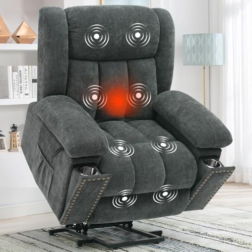 Sillón Chenille reclinable con soporte eléctrico beige miniatura 1