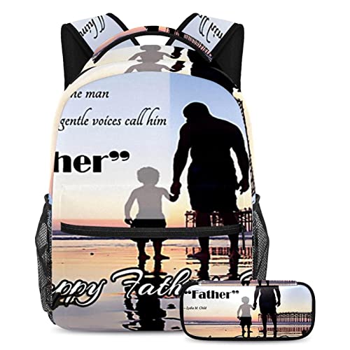 Sac à dos Happy Father's Day avec trousse de rangement pour organiser les fournitures scolaires