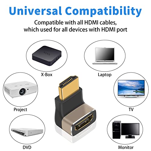 Duttek 8K HDMI 90 Degree Adapter, HDMI 2.1 Down Angle Male to Female Extension, Supports 8K@60Hz, 4K@120Hz HDR, Dolby, eARC - Image 4