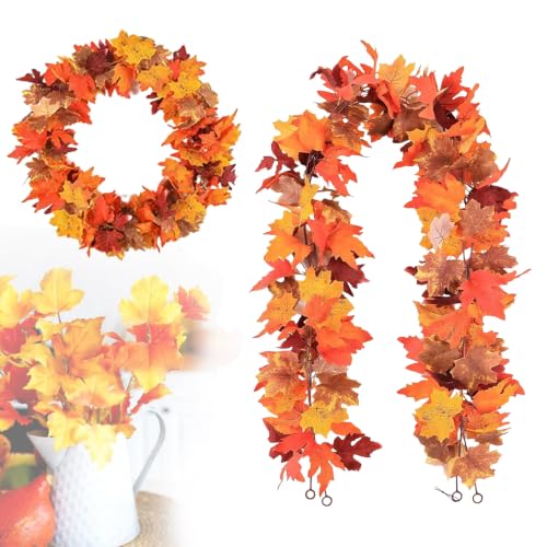 xiaocai 2-Pack Fall Garland Artificial Maple for Festival Decor,5.9Ft/Piece - image 1