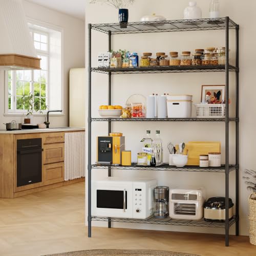 Image of 5-Tier Adjustable Garage Shelving Black Unit Heavy-Duty Metal Storage Rack