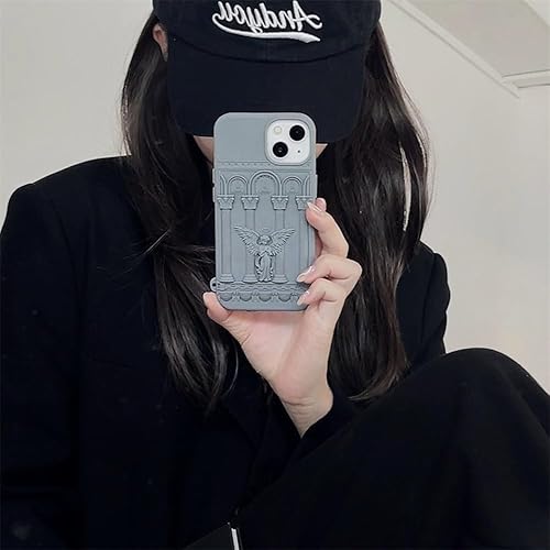 Miniatura 7 de Ownest Funda compatible con iPhone 15 con silicona 3D linda estatua de ángel patrón retro, diseño moderno y sencillo, estético para mujeres,