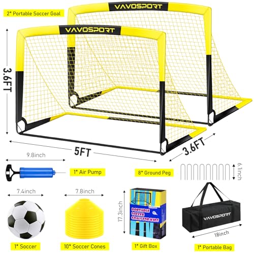 Image of Kids Soccer Goals for Backyard Set - 2 of 4' x 3' Portable Soccer Goal Training Equipment, Pop Up Toddler Soccer Net with Soccer Ball, Soccer Set for Kids and Youth Outdoor Games, Sports, Play