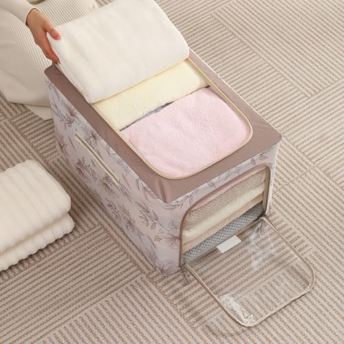 Image of HOKIPO 600D Oxford Fabric Cloth Organizer for Storage, Latte Floral - Extra Large Pack of 1 (AR-6490-LBR)