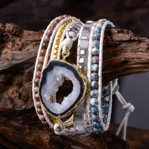 Image of YGLINE Natural Stone Beaded Healing Wax String 5 Wraps Bracelets