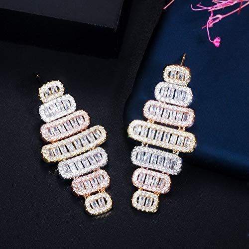 Boucles d'oreilles géométriques goutte zircone cubique 3 tons cadeau mariage