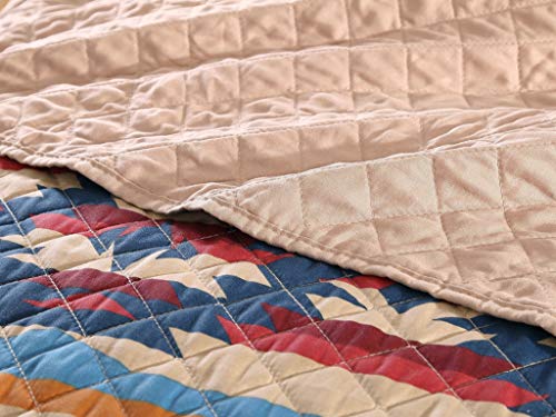 Chezmoi Collection Wyoming 3-Piece Southwestern Quilt Set - Geometric Tribal Multicolor Beige Brown Blue Red Printed Pre-Washed Microfiber Bedspread Set, Queen Size #TOP4