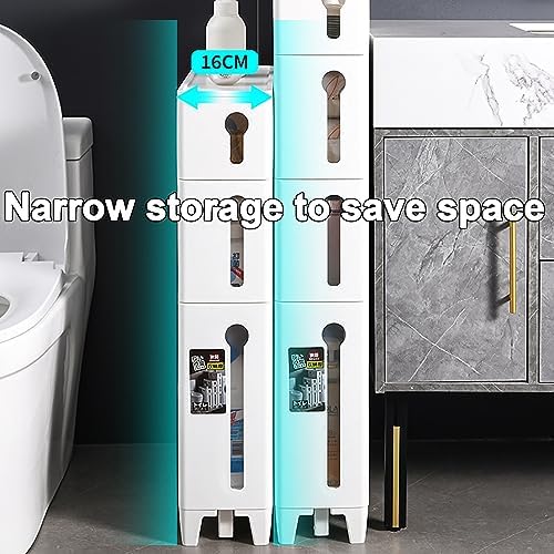 Narrow Slim Rolling Storage Cart and Organizer, 6.3 Inches Toilet Paper Holder Stand Skinny Bathroom Storage Cabinet Cart with Drawers (Size : B-3 Tier)