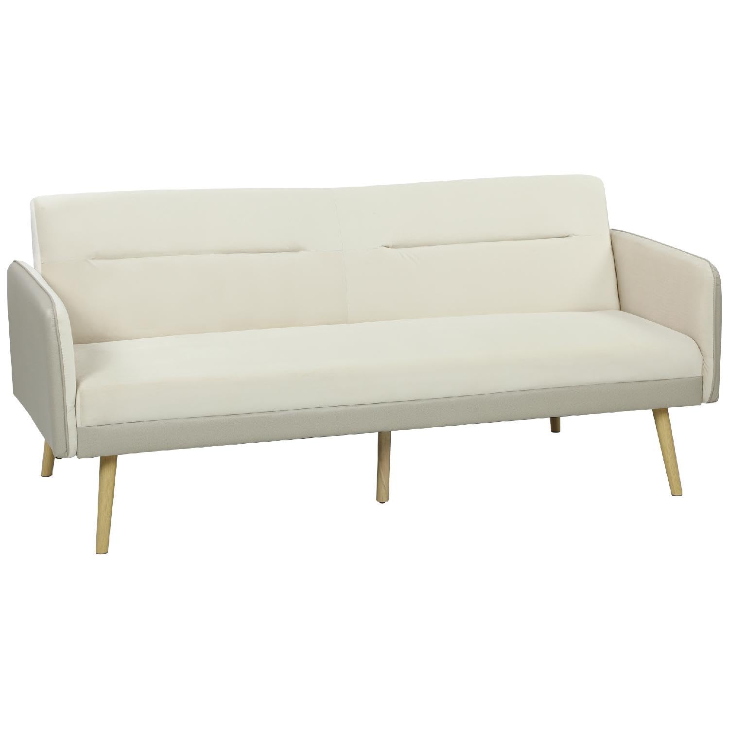 Divano Letto 3 Posti Clic Clac Stile Scandinavo in Tessuto Effetto Velluto 185x84x83 cm Colore Beige
