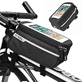 MIGIFTDY Fahrrad Rahmentasche Lenkertasche Mountainbike-Tasche Wasserdicht Handytasche Fahrrad Handyhalterung Ideal zur Navigation Fahrrad Handytasche Polyester Schwarz Fahrradtasche Oberrohrpaket