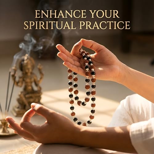 Image of Gratify Original Rudraksha & Karungali Mala 8mm 54 Beads | Spiritual Healing Mala for Protection & Focus | Meditation, Yoga & Prayer Beads for Men & Women (Pack of 1)