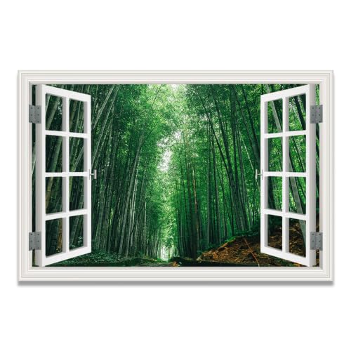 Lienzo efecto ventana con paisaje de lago que aporta luminosidad y amplitud a tu dormitorio