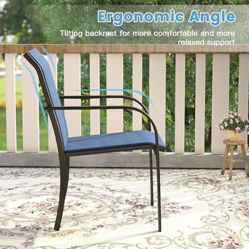 Image of DIFY 2 PCS Patio Dining Chairs, Stackable Outdoor Chairs with Metal Frame for Lawn Garden Backyard, Blue