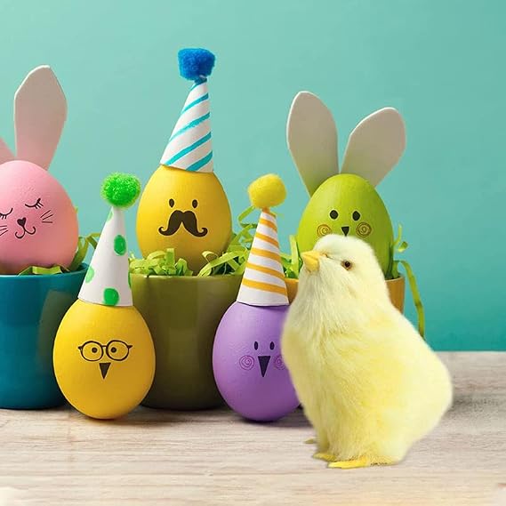 4Pcs Artificial Plush Fluffy Chicks for Easter Decor Realistic Mini Yellow Chicks Easter Decorations for Home Decor Mini Palm Pet Soft Toy Chirpy Chick Gift for Kids (4PCS)