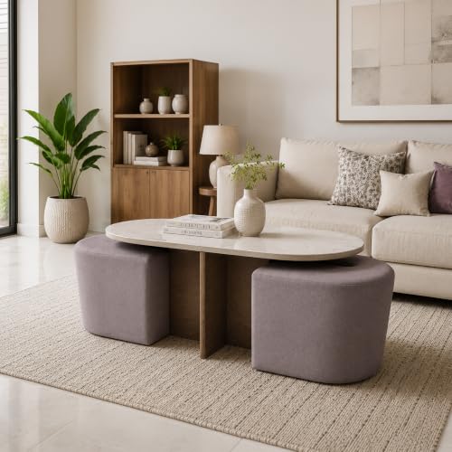 Image of The Attic Norwood Brown Coffee Table for Living Room with 2 stools