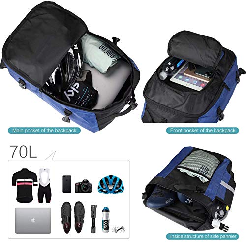 Rhinowalk Bike Bag 3 In 1 Pannier Bag Bicycle Rack Trunks Rear Seat Multifuction Bike Rack Bag Blue 70L #TOP3