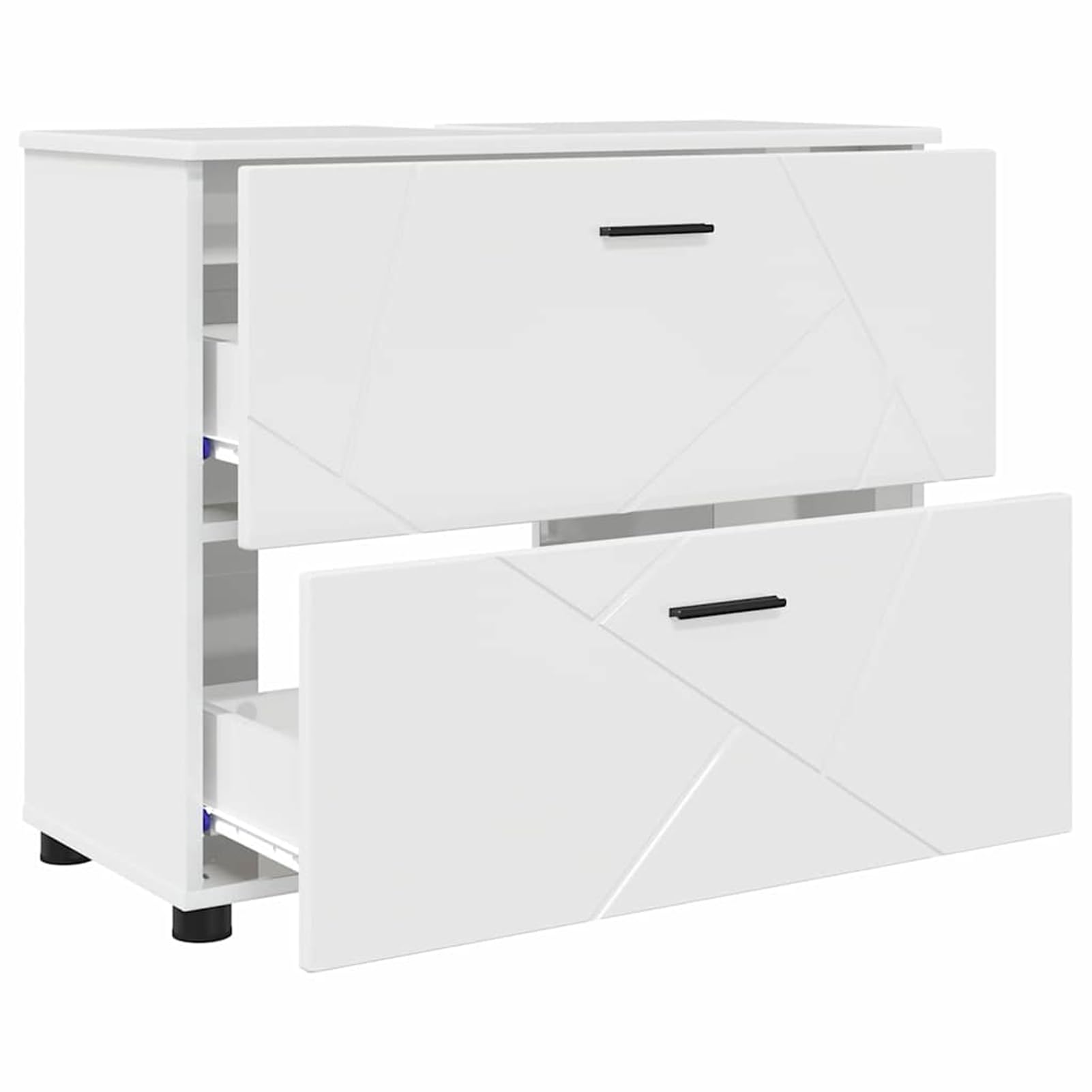 Zestaw mebli łazienkowych 3-częściowy wysoki połysk biały 76,5 x 35 x 64 cm sklejka/metal | Zestaw z szafką pod umywalkę, szafką z lustrem i szafką dodatkową, drzwiczkami równo z powierzchnią, 9 półek, 3 szufladami