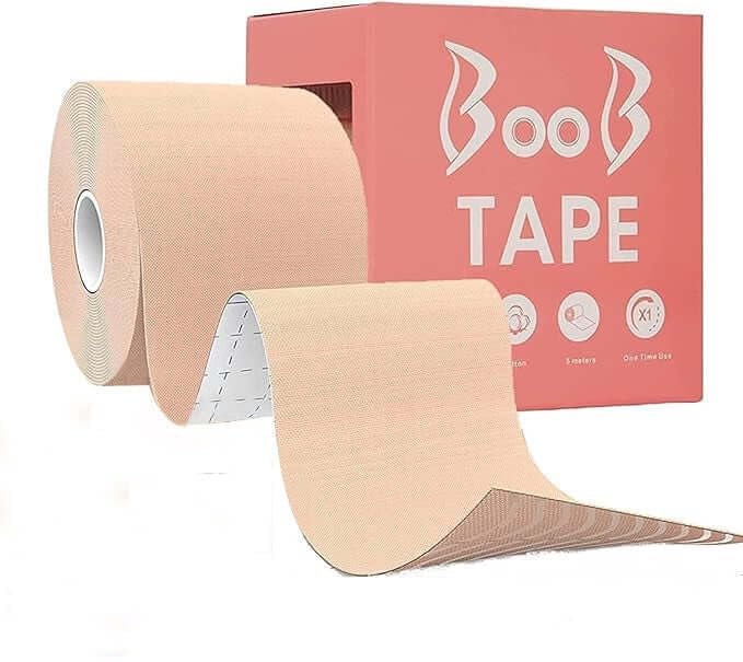 Boob Tape Kit - Instant Boob Tape with Disposable Nipple Pasties for Fashion with 50 Strips Double Sided Tape for Clothes &1 Pair Reusable Nipple Cover for Women (Beige) with Patch Test Strip