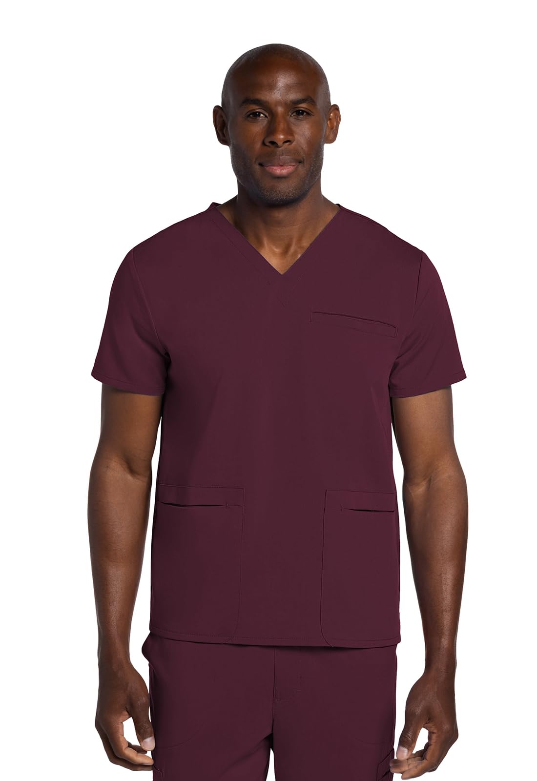 Cherokee Men's V-Neck Scrub Top with 3 Pockets, High-Low Rounded Hem, and Back Yoke Seam for Comfort - CK719A