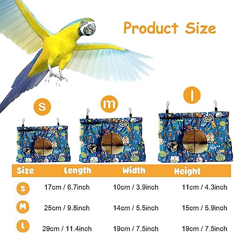 Image of Bird Nest Winter Warm House Hanging Hammock Velvet Shed Hut Cage Bird Plush Fluffy Hideaway Sleeping Bed Fuzzy for African Grey Cockatoo Parrot Parakeet Cockatiels Budgies Parakeets (Large, Blue)