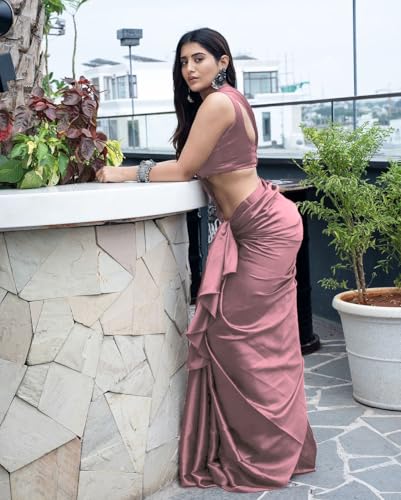 Image of FABIAN FASHION Women's Solid Japan Satin Silk Saree With Unstitched Blouse Piece for Wedding Saree