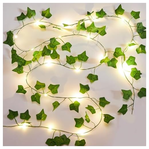 KASZOO 2 Pack 6.56 Ft Vines with Fairy Lights Battery Operated, 40 LEDs Artificial Garland Plant Vine Fairy Light, Hanging Ivy Lights for Bedroom Garden Party Wall Room Decor