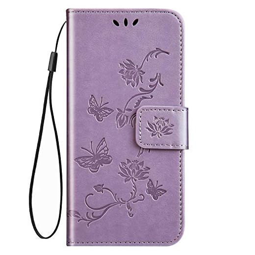 Herbests kompatibel med Huawei Y6 II Compact mobiltelefonfodral skyddshölje mobilväska fjäril läder skal läder vikbart fodral plånbok case portfölj ståfunktion och kortfack, mörkviolett
