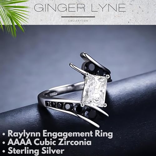 Raylynn Emerald Black Engagement Ring for Women by Ginger Lyne |Unique 925 Sterling Silver Wedding Ring for Her |Black and Clear Cubic Zirconia Faux Diamond Travel Promise or Bridal2