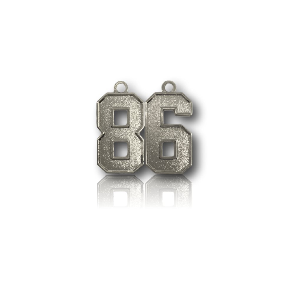 Number 86 Silver Plated Jersey Style Sports Necklace Charm Pendant (0.8