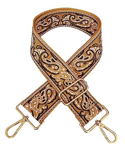 Image of 1pc Adjustable Strap Replacement 2inch Wide Paisley Jacquard Belt for Crossbody Purse Handbag Shoulder Guitar Camera Bag (Dark Yellow)