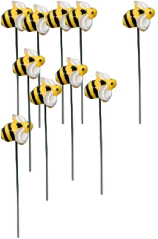 kalione Garden Decorative Bumble Bee Stakes, 10 Pack Metal and Resin, Rust-Proof Garden Art for Lawn, Patio, Flower Bed Outdoor Decor，Outdoor Plant Art Decoration in The Courtyard Corridor Flower Bed