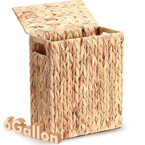 Image of Vesici 6 Gallon Wicker Waste Basket with Lid Wicker Trash Can with Built-in Handles Handwoven Garbage Can for Bedroom, Bathroom, Kitchen, and Office