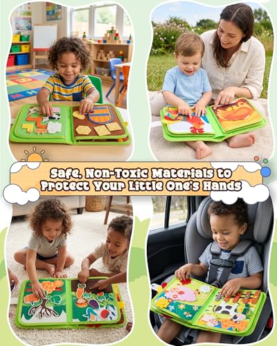 Image of Montessori Busy Book, 10-Page Sensory Activity Toy, Farm