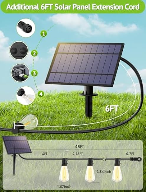 48FT Solar String Lights Outdoor with Remote, Waterproof Dimmable Patio Lights with 15+1 LED ST38 Bulbs 3 Modes Hanging Lighting for Backyard