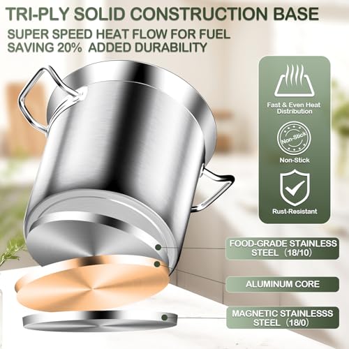 Image of Stock Pot-20QT Stainless Steel Stockpot with Lid, Heavy Duty Tri-Ply Bottom Commercial Grade Large Stock Pot & Stockpots for Boiling Cooking Soup Stew Canning Cooking Pots,Big Stockpot, Deep Cookware