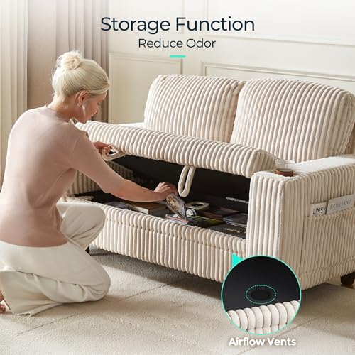 Image of LINSY HOME Sectional Sleeper Sofa Pull Out Couches for Living Room (Beige, Storage) | Pull Out Sofa Bed