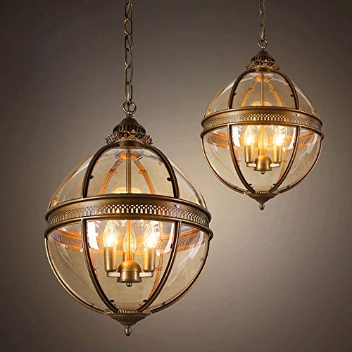 Suspension verre transparent globe E14 rétro et métal rustique YXWYXWA