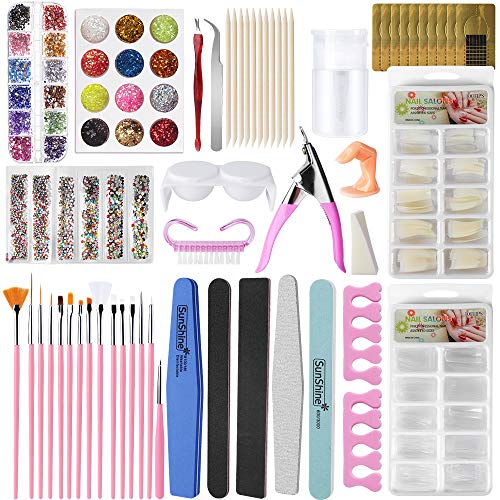 Mukum 253PCS Acrylic Nail Kit Set, Nail Art Nail Glitter Brush Glitter Color Rhinestones File French Tips Nail Art Decoration Tools Nail Design Kit Professional Manicure Set
