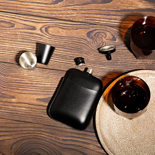 Soboho 8Oz Leather Flask Gift Set Matte Black- Box Includes Flask, Funnel, And Shot Glasses - Perfect For Camping Flask, Groomsmen Gifts, Or Whiskey Flask - Flasks For Liquor For Men - Hip Flask Set #TOP4