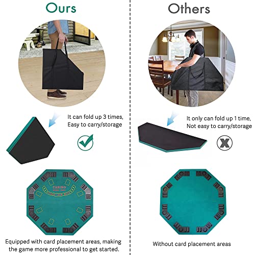 48 Inch Foldable Poker Table Card Topper, Portable 8-Player Poker Tabletop Mat W/Cup Holder And Carrying Bag,Texas Hold 'Em Foam Poker Table Top Layout For Blackjack Board Game,Green Speed Felt #TOP2