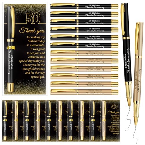 Feifeiya 30 Set 50th Birthday Favors with Black Gold Pens Cards