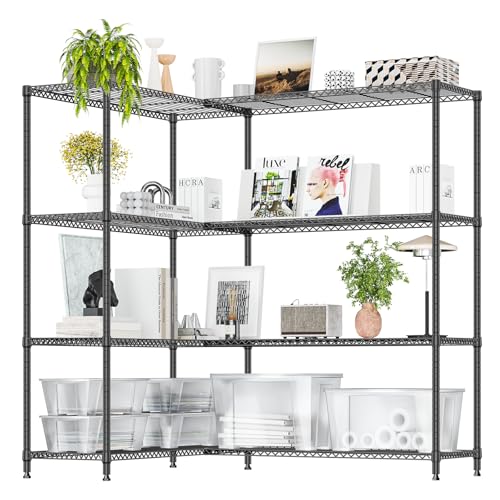 IZEUK Linked Storage Racks DIY Adjustable Heavy Duty Metal Shelving Unit for Corner Ideal for Kitchen Garage Warehouse and Garden (Black 4 Tiers 15.7 D x 33.5 W x 59.5 H 1147 lbs Capacity)