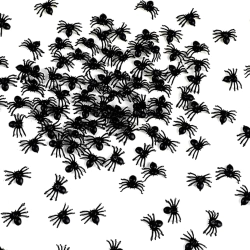 VEYLIN 120 Stück Halloween Spinnen - Kleine Schwarze Plastikspinnen - Perfekt für Halloween Party, Streudeko, Tischdekoration, Basteln und Halloween Spinnennetz Dekoration