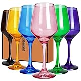 GLAZVIA Colored Wine Glasses Set of 6-12oz Colorful Long Stem Wine Glass Cups, Multi Color Pretty Crystal Glassware, Hand Blown Goblets Drinkware, Unique Drinking Stemware Holiday Gift Set for Women
