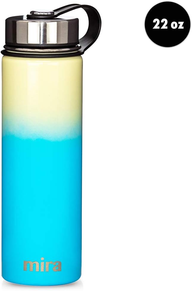 MIRA 22 Oz Stainless Steel Vacuum Insulated Wide Mouth Water Bottle - Thermos Keeps Cold for 24 hours, Hot for 12 hours - Double Walled Travel Flask - Coast Line: Home & Kitchen