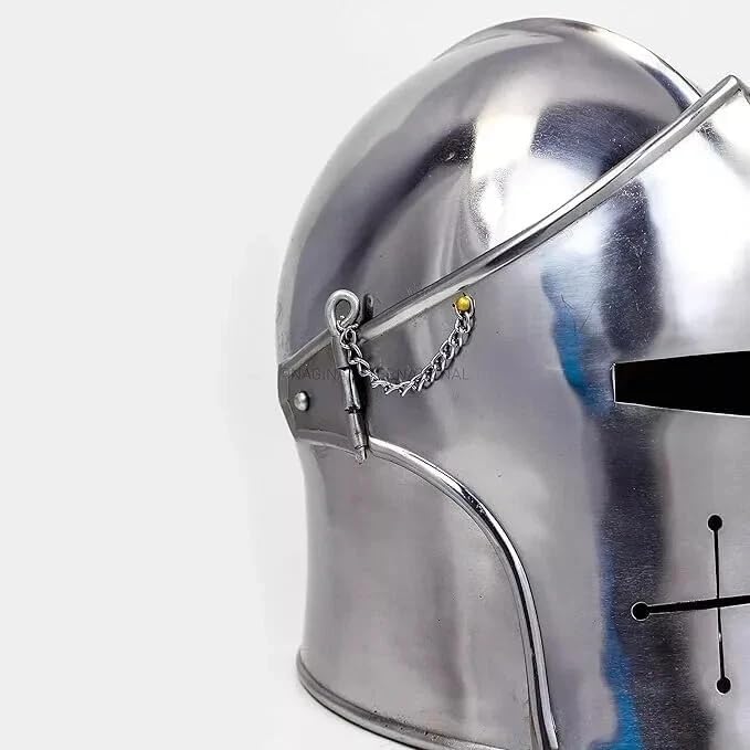 Medieval Knight Templar Crusader Barbute Helmet with Visor | Detachable Full Face Visor, Steel Construction, Adult Unisex, LARP Costume Armor, 15th Century Italian Design