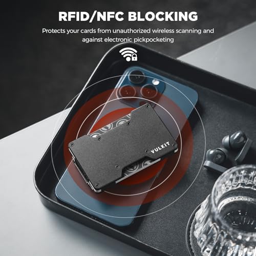 VULKIT Men's Metal Wallet with Money Clip Slim Credit Card Holder, Minimalist Business Card Case Front Pocket Wallet for Men(Black)4